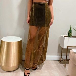 Gold Metallic Sheer Mini Maxi Skirt